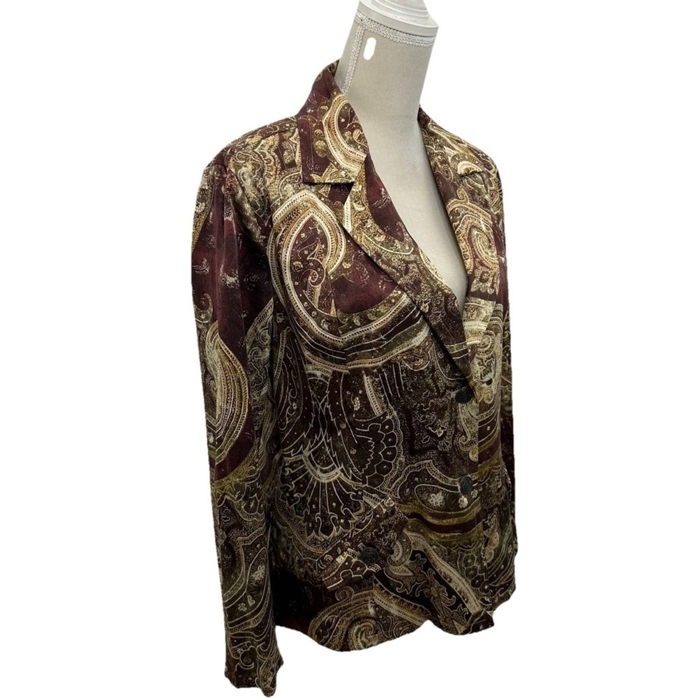 Chico’s 2 Satin Paisley Blazer Jacket Womens Large Brown Tan Lined - Picture 2 of 7